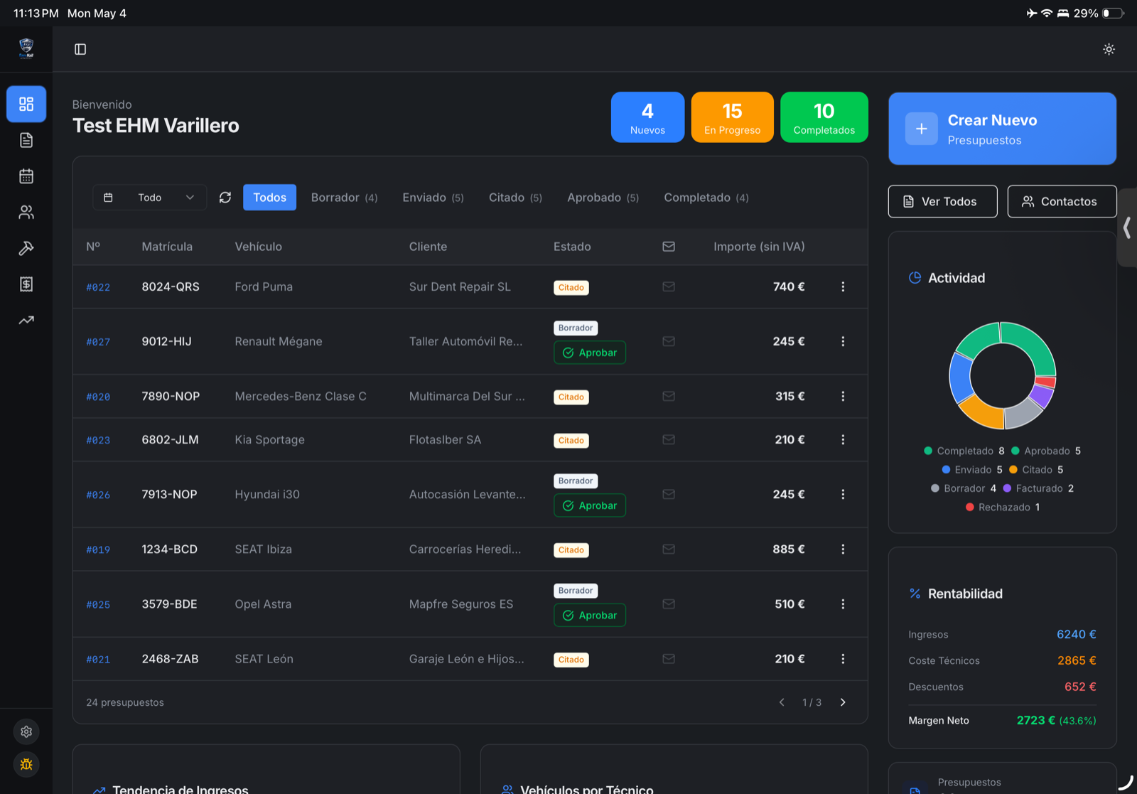 Dashboard EasyHailManager — control en tiempo real